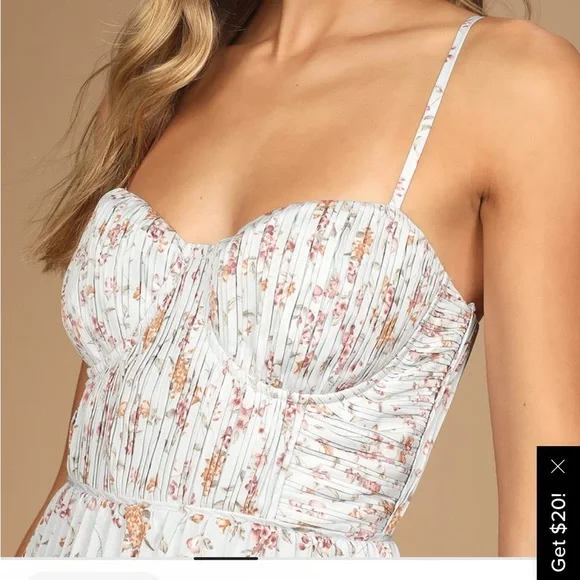 NWT Lulus Cascading Crush pale blue floral print tiered bustier midi dress - Picture 3 of 7